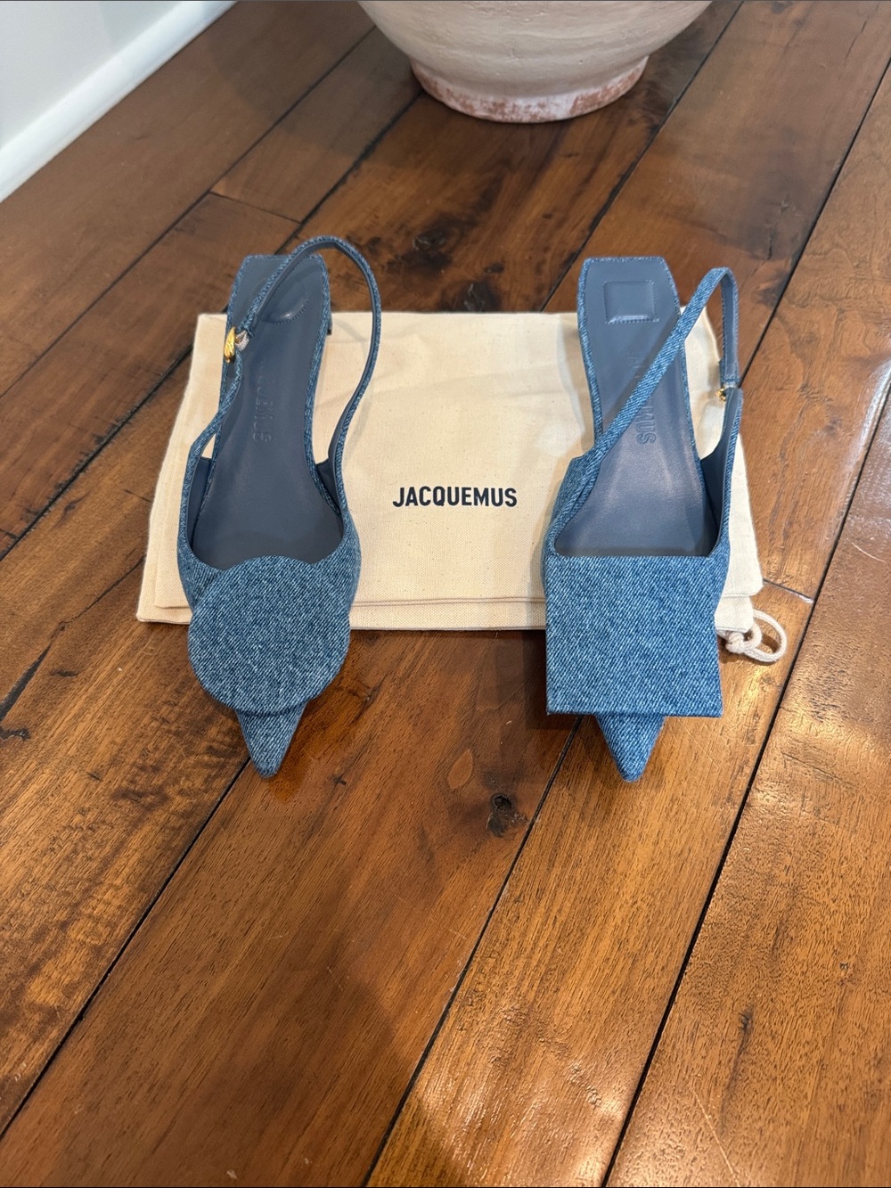 Jacquemus Denim Pointed Slingback Flats in Blue Size 37